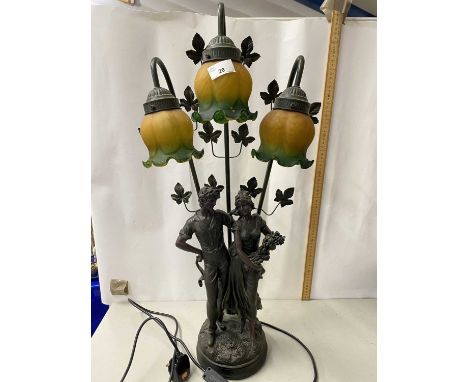 Modern three branch table lamp with figural base