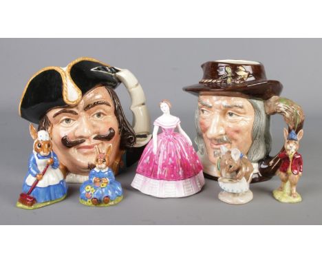 A collection of Royal Doulton, Beswick and Coalport. Includes Izaak Walton, Captain Henry Morgan, Kimberley, Clean Sweep, Ris