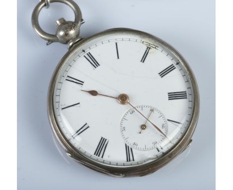 A fine silver cased open faced pocket watch, with G&amp;G Geneve movement. With silver fob chain and bloodstone and silver li