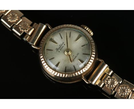 A ladies 9ct Gold cased Bentima Star manual wind cocktail watch, on rolled Gold and Montal stainless steel bracelet. With 17 