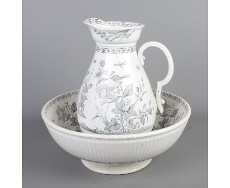 A large antique Victorian wash pitcher and bowl set by B.W &amp; Co Ltd, with "Nizam" oriental floral design, diamond patent 