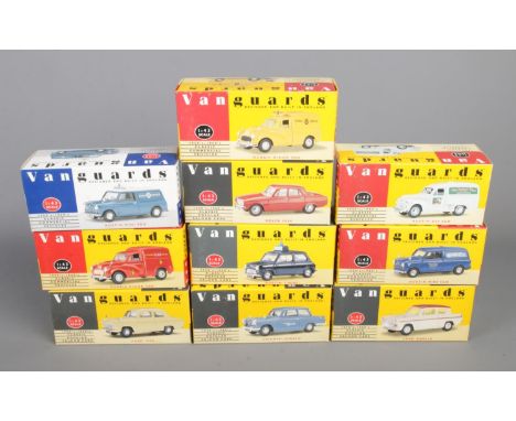 Ten Lledo Vanguards 1:43 scale diecast vehicles to include H.M.V (VA3004), Austin Mini Van (VA14000), Red Rover 2000 (VA27000