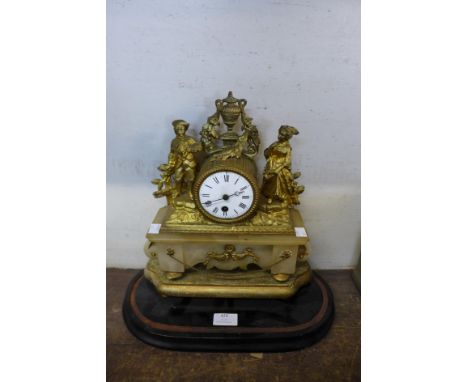 A 19th Century French gilt mantel and alabaster mantel clock 