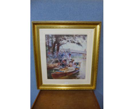 A H. Callieri print, The Boat Party, framed 
