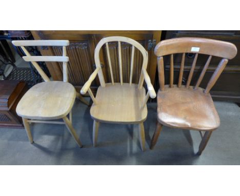 An Ercol child's chair and two other child's chairs, a/f 