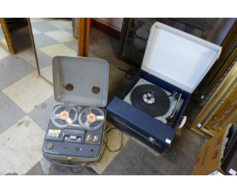 A Telefunken portable reel to reel tape recorder and a portable Fidelity record player 