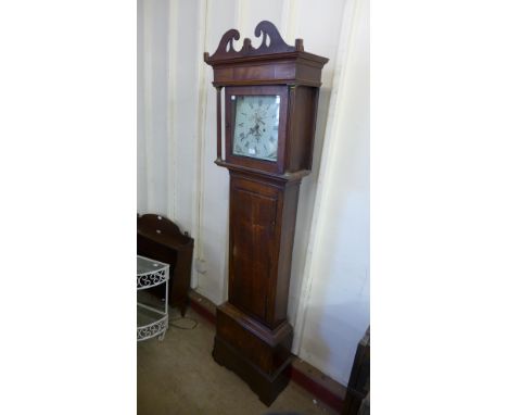 A 19th Century oak and mahogany longcase clock, painted dial signed Latham, Macclesfield 