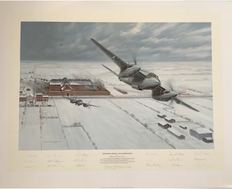 WWII 35x28 in approx. multi signed colour print titled Operation Jericho The Jailbreakers signed in pencil by the artist Gera