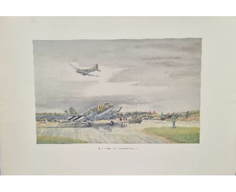 WW2 Colour Print Titled D Day Preparations Greenham Common by David Meston. Measures 16x24 inches appx. Good condition. All a