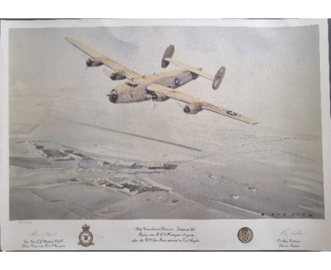 WW2 Colour Print Titled B24 Consolidated Liberator Diamond Lil by Eric Day. Signed in Pencil by Capt. F.F. Whitfield R.A.F an