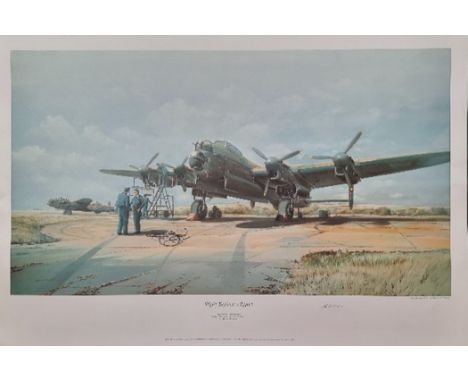 WW2 Colour Print Titled Flight Engineers Report by Maurice Gardiner. Signed by Warrant Officer A.R. Williams. Measures 27x18 