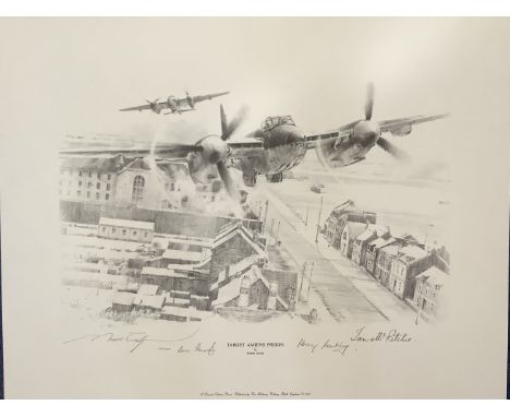 WWII 21X16 inch approx. signed pencil print titled Target Amiens Prison limited edition 108/250 signed in pencil by the artis