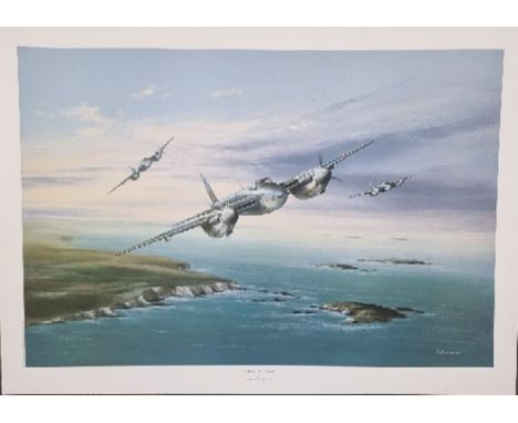 WW2 Colour Print Titled Across The Coast by Jeremy Whitehouse. Measures 23x17 inches appx. Good condition. All autographs are