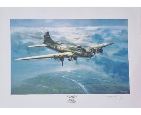 WW2 Colour Print Titled Memphis Belle US AAF, Last Journey Home. By Melvyn Buckley. Signed in Pencil by Melvyn Buckley the Ar