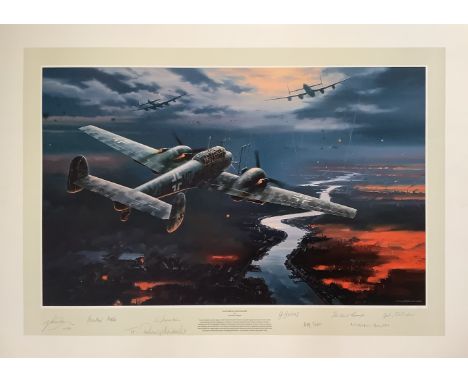 WWII Knights Cross Holders 35x25 multi signed colour print titled Dangerous Moonlight signed in pencil by the artist Nicolas 