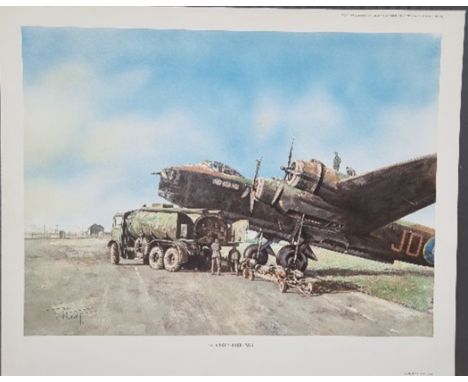 WW2 Colour Print Titled Short Stirling by Tony Forrest. Measures 21x17 inches appx. Good condition. All autographs are genuin