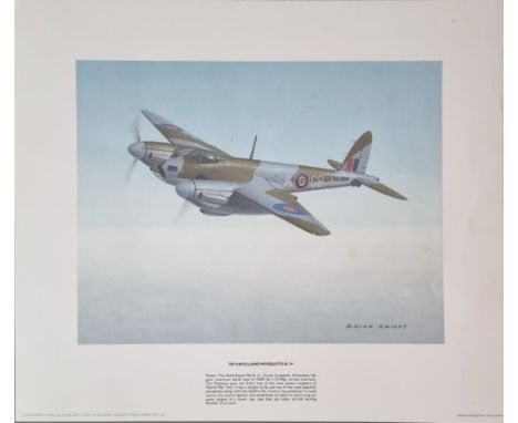 WW2 Colour Print Titled De Havilland Mosquito B.IV by Brian Knight. Measures 15x13 inches appx. Good condition. All autograph