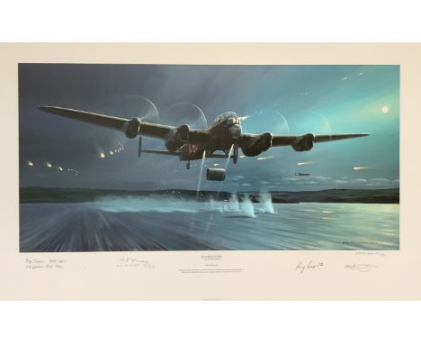 Dambusters WWII 28x17 inch approx multi signed colour print titled Dambusters The Opening Shots Artist Proof 1/30 signed in p
