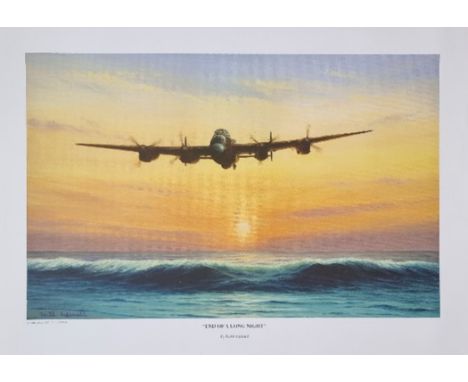 WW2 Colour Print Titled End Of A Long Night By Keith Aspinall. Measures 17x12 inches appx. Good condition. All autographs are
