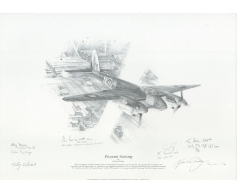 Nicolas Trudgian 16x12 inch Black and White Print Titled Pin Point Marking. Multi Signed by 617 Squadron WW2 RAF Fighter Pilo