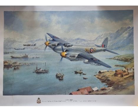WW2 Colour Print Titled Coastal Strike by John Young. A de Havilland Mosquito FB.VI of No. 143 Squadron, Coastal Command, esc