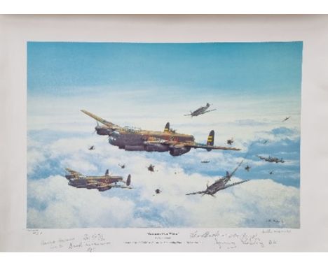 WW2 Colour Print Titled Encounter Over Witten by Keith Aspinall. Limited 25 of 200. Multi signed in Pencil by Keith Aspinall 