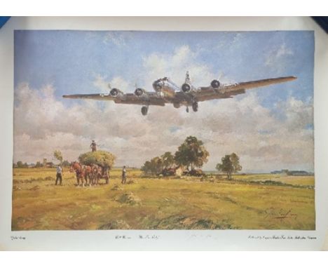 WW2 Colour Print Titled Shoo Shoo Baby B.17 Bomber by John Young. Signed in Pencil by John Young the Artist. Measures 33x24 i