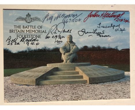 WW2 Battle of Britain multiple signed BOB Memorial postcard. Signed by Roy McGowan 46 sqn, R Jones 64 sqn, J Keatings 219 sqn