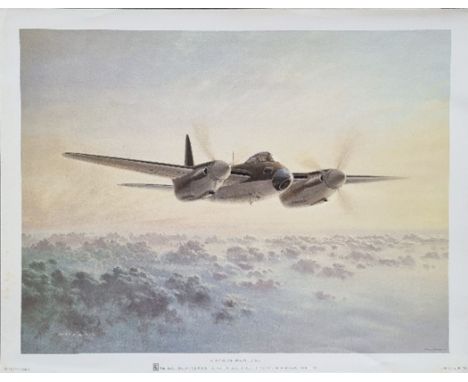 WW2 Colour Print Titled De Haviland Mosquito KM. IV by Gerald Coulson. Measures 17x13 inches appx. Has some age spots on Left