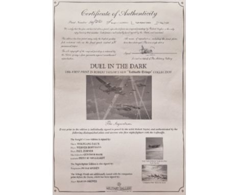 WW2 Colour Print Titled Duel In The Dark by Robert Taylor. Limited 14 of 300. Multi Signed in Pencil by Robert Taylor the Art