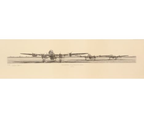 WWII 28x8 inch approx. signed pencil print titled The Dambusters Final Moments at Scampton limited edition 16/100 signed in p