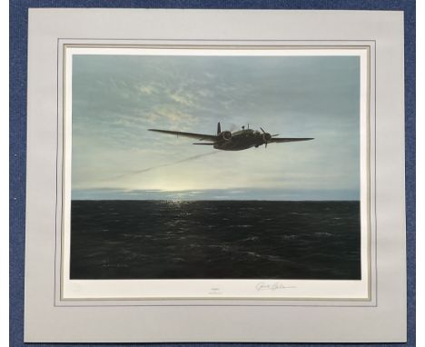 WW2. Gerald Coulson signed colour print titled Overdue by Coulson. Limited edition 38 of 850. print is mounted to an overall 