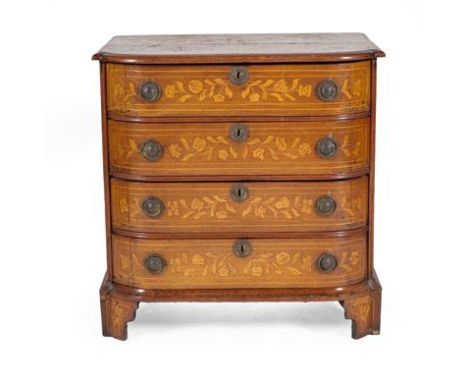 A Late 18th Century Dutch Oak and Marquetry Inlaid Commode, the top inlaid with scrolling acanthus leaves, flowers and an urn