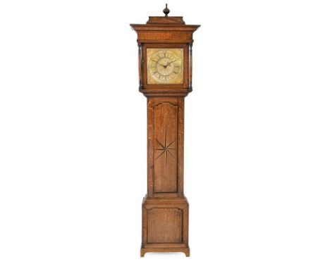 An Oak Thirty Hour Longcase Clock, signed Saml Lawson, Kighley, circa 1760, flat top pediment, inlaid arched trunk door, 12-i