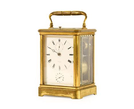 A Brass Striking and Repeating Alarm Carriage Clock with Seconds Dial, signed Raingo Fres A Paris, circa 1870, carrying handl