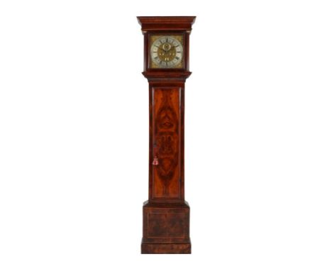 An Eight Day Longcase Clock, signed Simon Aish, Sherborne, circa 1720, flat top pediment, walnut veneered trunk door, 12-inch