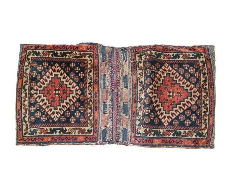 Kashgai Khorgeeen South West Iran, circa 1900 Each face with a deep indigo field centred by an ivory and madder stepped medal