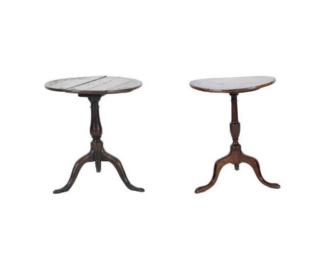 {} A George III Oak Tripod Table, 3rd quarter 18th century, the circular one piece flip-top on a vasiform support with three 