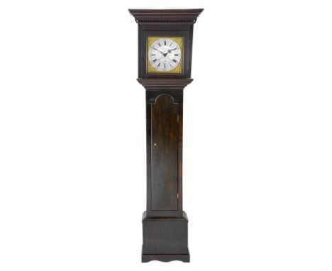 A Painted Pine Thirty Hour Longcase Clock, signed John Gilbertson, Ripon, circa 1780, flat top pediment, arch trunk door, 11-