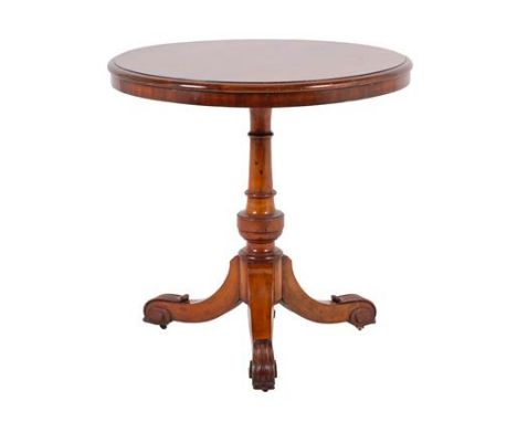 A Victorian Mahogany Tripod Table, circa 1870, with plain frieze, on a turned vasiform support with three splayed legs and sc