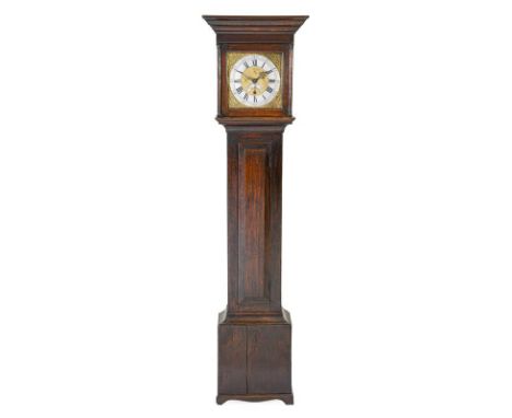 An Oak Thirty Hour Longcase Clock, signed T.Travis, circa 1760, flat top pediment, stepped trunk door, 11-inch square brass d