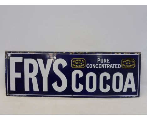 A Fry's Pure Concentrated Cocoa rectangular enamel sign, in very good condition, by Falkirk Iron Co., 36 x 12".