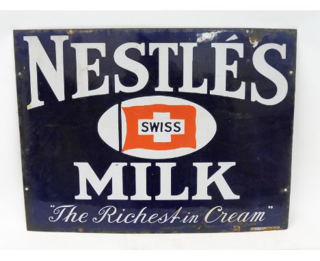 A Nestle's Swiss Milk rectangular enamel sign, by Willing &amp; Co, 24 x 18".