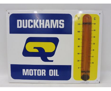 A Duckhams Motor Oil rectangular enamel thermometer by Burnham of London, in excellent condition, 26 x 20".