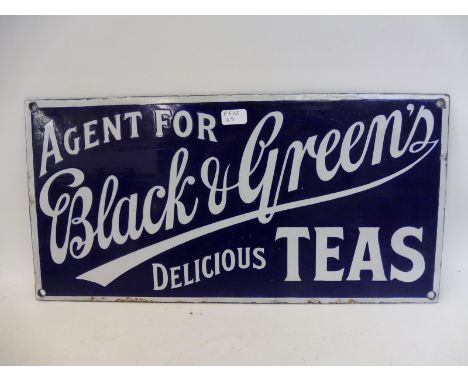 A Black &amp; Green's Delicious Teas rectangular enamel sign of small size, with professional restoration and repairs to all 