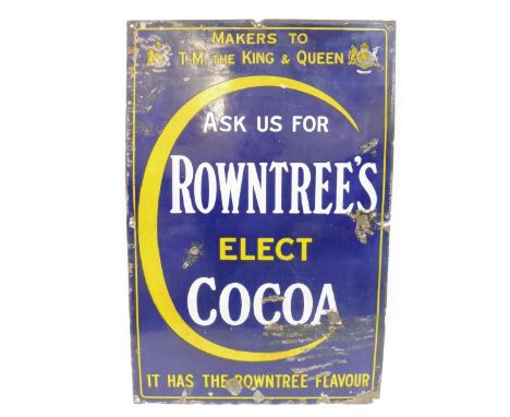A Rowntree's Elect Cocoa rectangular enamel sign, 20 x 30".