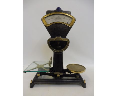 A large, good quality brass mounted Automatic Scale Company set of scales.