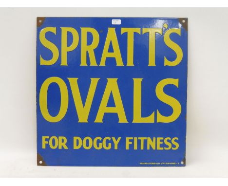 A Spratt's Ovals 'for doggy fitness' enamel sign by Wood and Penfold, 12 x 12".