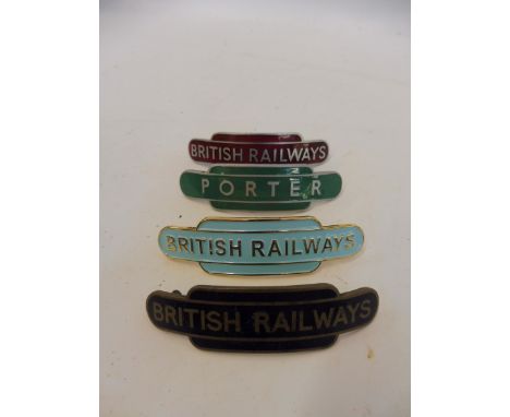 Four curved totem style enamel cap badges including 'Porter', various regions and ages.