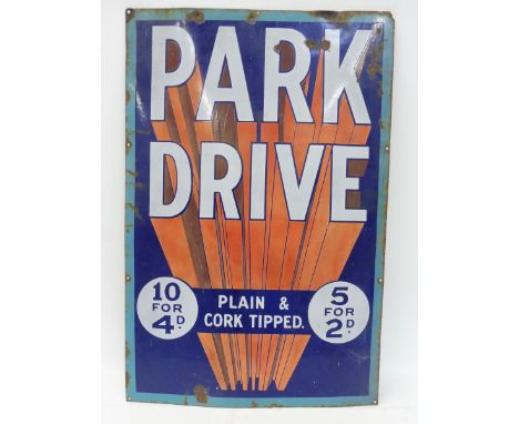 A Park Drive cigarettes rectangular enamel sign, 24 x 36".